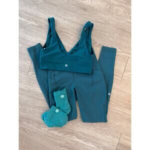 Lululemon 3 PC Matching Set Teal Lagoon Swift Speed Leggings + Align Bra + Socks